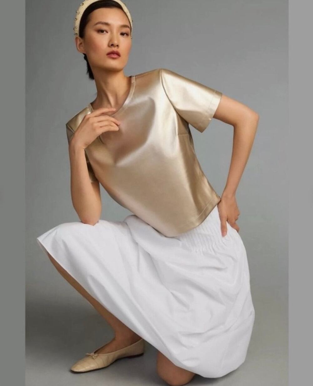 Anthropologie Porridge Collin Top Faux Leather Gold Metallic Womens XS NWT New